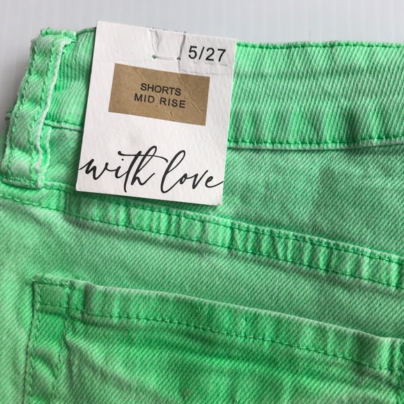 YMI SZ 5 Mid-Rise Denim Frayed Cut-Off 3" Women's Shorts in Lime Green NEW - Picture 8 of 14